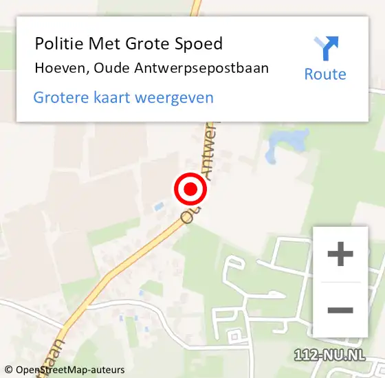 Locatie op kaart van de 112 melding: Politie Met Grote Spoed Naar Hoeven, Oude Antwerpsepostbaan op 28 maart 2023 16:42