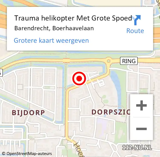 Locatie op kaart van de 112 melding: Trauma helikopter Met Grote Spoed Naar Barendrecht, Boerhaavelaan op 28 maart 2023 16:48