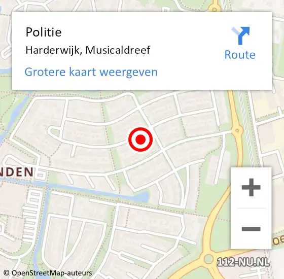 Locatie op kaart van de 112 melding: Politie Harderwijk, Musicaldreef op 28 maart 2023 16:54