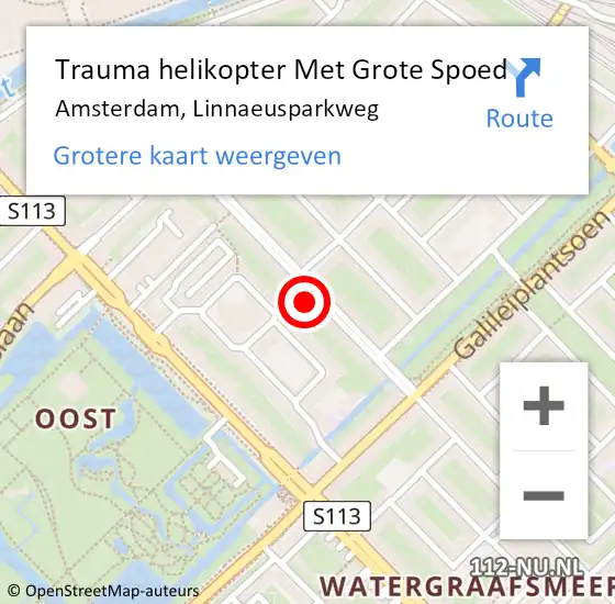 Locatie op kaart van de 112 melding: Trauma helikopter Met Grote Spoed Naar Amsterdam, Linnaeusparkweg op 28 maart 2023 18:06