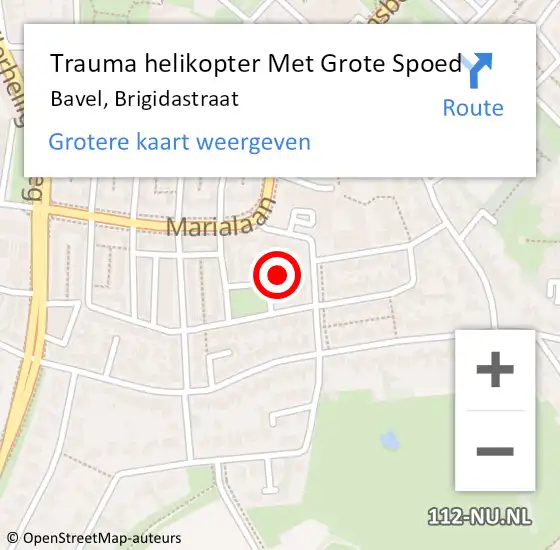 Locatie op kaart van de 112 melding: Trauma helikopter Met Grote Spoed Naar Bavel, Brigidastraat op 28 maart 2023 18:25
