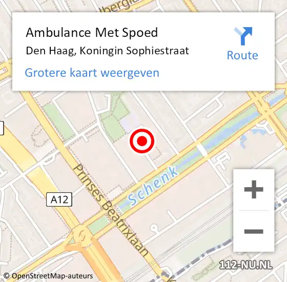 Locatie op kaart van de 112 melding: Ambulance Met Spoed Naar Den Haag, Koningin Sophiestraat op 28 maart 2023 19:23