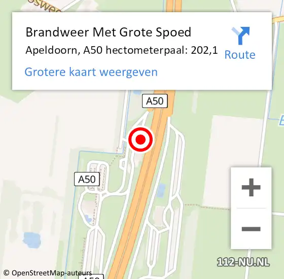 Locatie op kaart van de 112 melding: Brandweer Met Grote Spoed Naar Apeldoorn, A50 hectometerpaal: 202,1 op 28 maart 2023 19:34