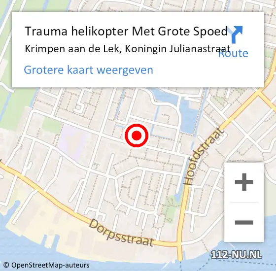 Locatie op kaart van de 112 melding: Trauma helikopter Met Grote Spoed Naar Krimpen aan de Lek, Koningin Julianastraat op 28 maart 2023 20:00