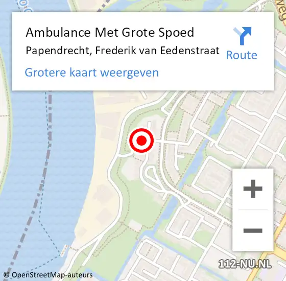 Locatie op kaart van de 112 melding: Ambulance Met Grote Spoed Naar Papendrecht, Frederik van Eedenstraat op 28 maart 2023 21:10