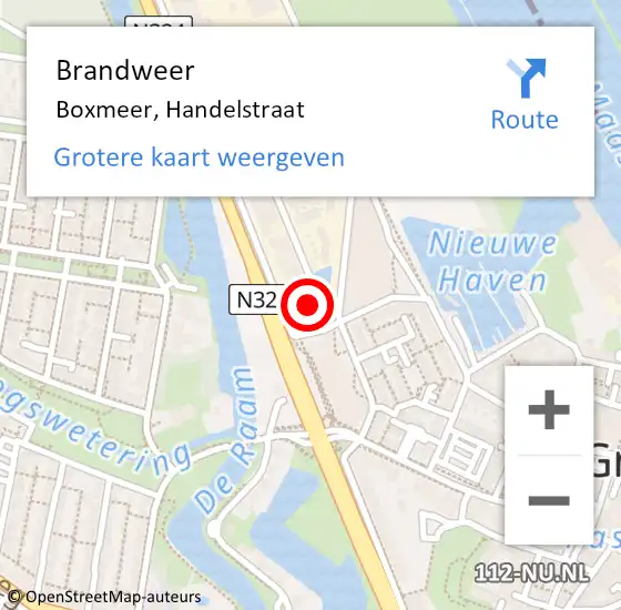 Locatie op kaart van de 112 melding: Brandweer Boxmeer, Handelstraat op 28 maart 2023 21:23