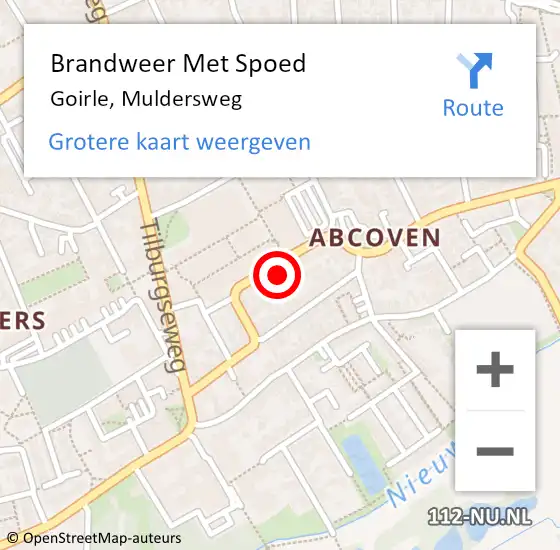 Locatie op kaart van de 112 melding: Brandweer Met Spoed Naar Goirle, Muldersweg op 28 maart 2023 22:01