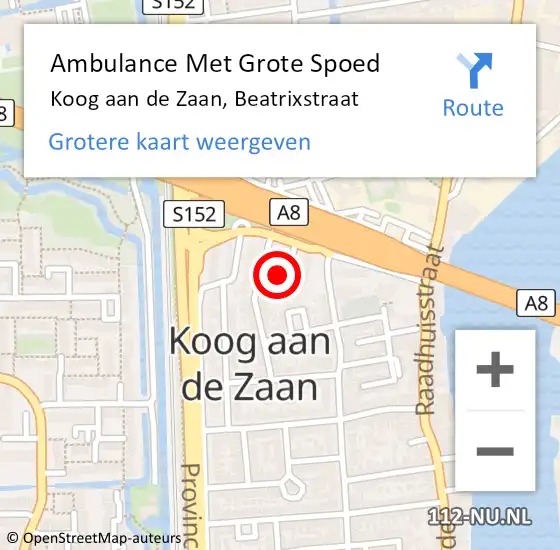 Locatie op kaart van de 112 melding: Ambulance Met Grote Spoed Naar Koog aan de Zaan, Beatrixstraat op 28 maart 2023 22:13