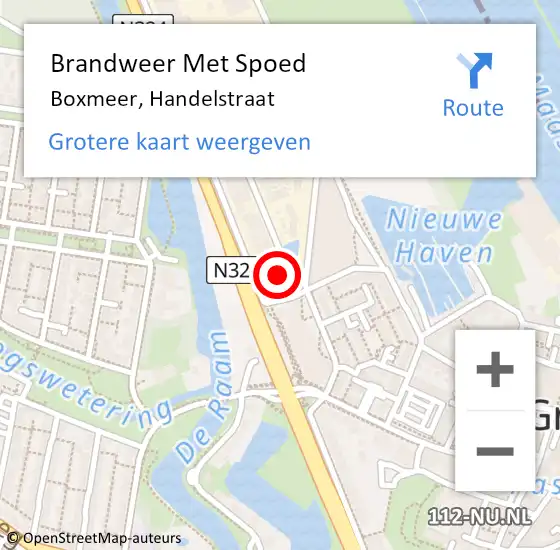 Locatie op kaart van de 112 melding: Brandweer Met Spoed Naar Boxmeer, Handelstraat op 28 maart 2023 22:40