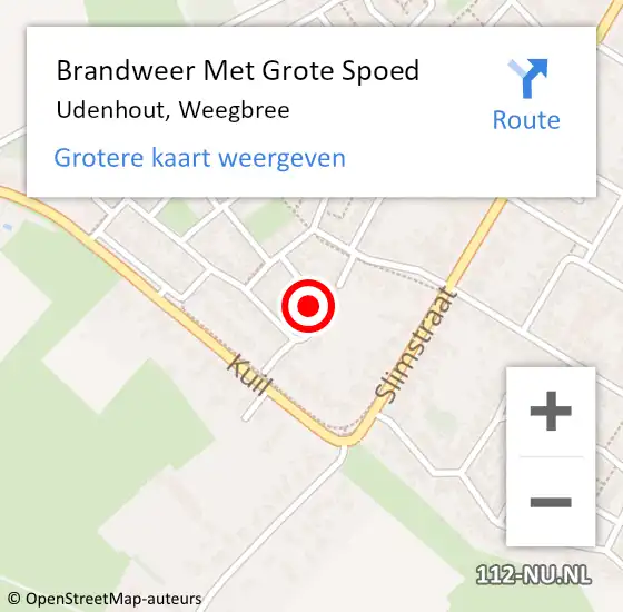 Locatie op kaart van de 112 melding: Brandweer Met Grote Spoed Naar Udenhout, Weegbree op 28 maart 2023 22:54