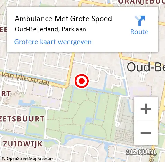 Locatie op kaart van de 112 melding: Ambulance Met Grote Spoed Naar Oud-Beijerland, Parklaan op 28 maart 2023 23:55