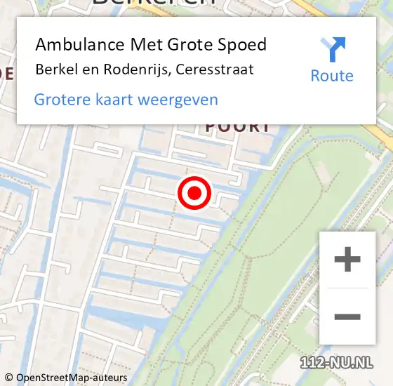 Locatie op kaart van de 112 melding: Ambulance Met Grote Spoed Naar Berkel en Rodenrijs, Ceresstraat op 29 maart 2023 02:13