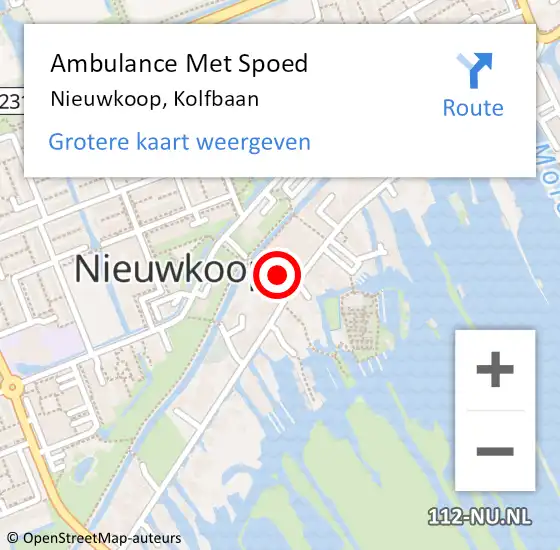 Locatie op kaart van de 112 melding: Ambulance Met Spoed Naar Nieuwkoop, Kolfbaan op 29 maart 2023 03:51