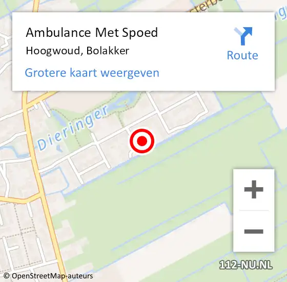Locatie op kaart van de 112 melding: Ambulance Met Spoed Naar Hoogwoud, Bolakker op 29 maart 2023 04:30