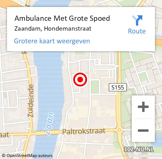 Locatie op kaart van de 112 melding: Ambulance Met Grote Spoed Naar Zaandam, Hondemanstraat op 29 maart 2023 04:55