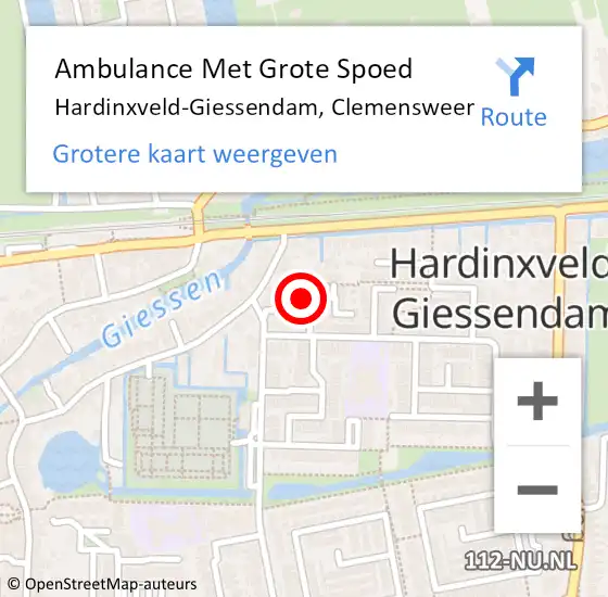 Locatie op kaart van de 112 melding: Ambulance Met Grote Spoed Naar Hardinxveld-Giessendam, Clemensweer op 29 maart 2023 06:06