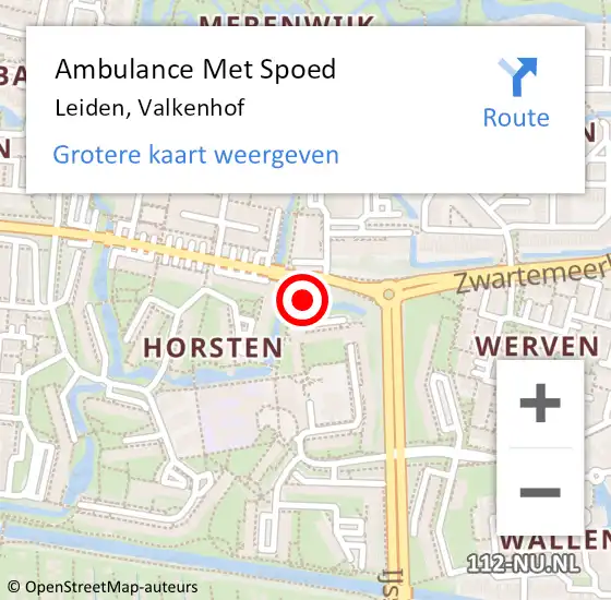 Locatie op kaart van de 112 melding: Ambulance Met Spoed Naar Leiden, Valkenhof op 29 maart 2023 07:09