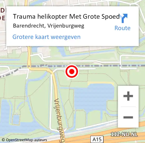 Locatie op kaart van de 112 melding: Trauma helikopter Met Grote Spoed Naar Barendrecht, Vrijenburgweg op 29 maart 2023 07:39