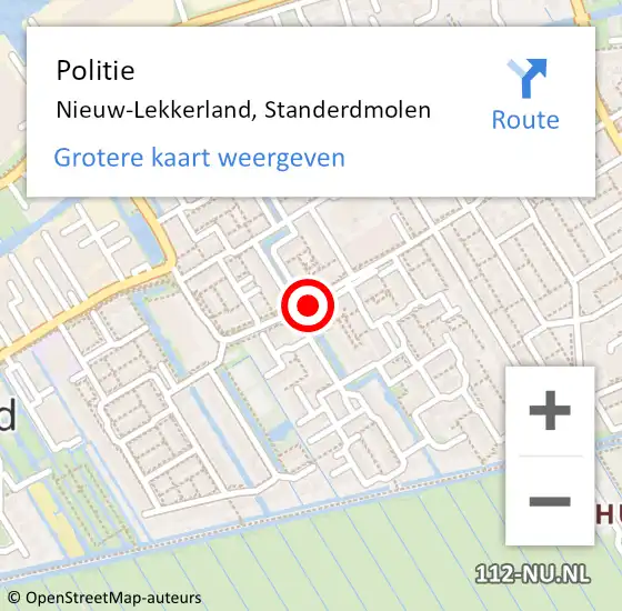 Locatie op kaart van de 112 melding: Politie Nieuw-Lekkerland, Standerdmolen op 29 maart 2023 08:08