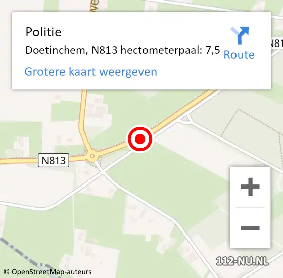 Locatie op kaart van de 112 melding: Politie Doetinchem, N813 hectometerpaal: 7,5 op 29 maart 2023 08:36