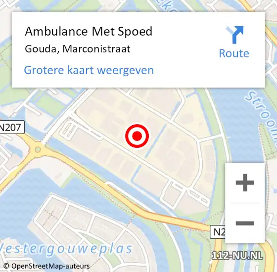 Locatie op kaart van de 112 melding: Ambulance Met Spoed Naar Gouda, Marconistraat op 29 maart 2023 09:17