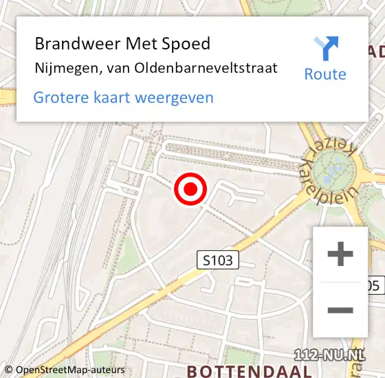 Locatie op kaart van de 112 melding: Brandweer Met Spoed Naar Nijmegen, van Oldenbarneveltstraat op 29 maart 2023 09:32