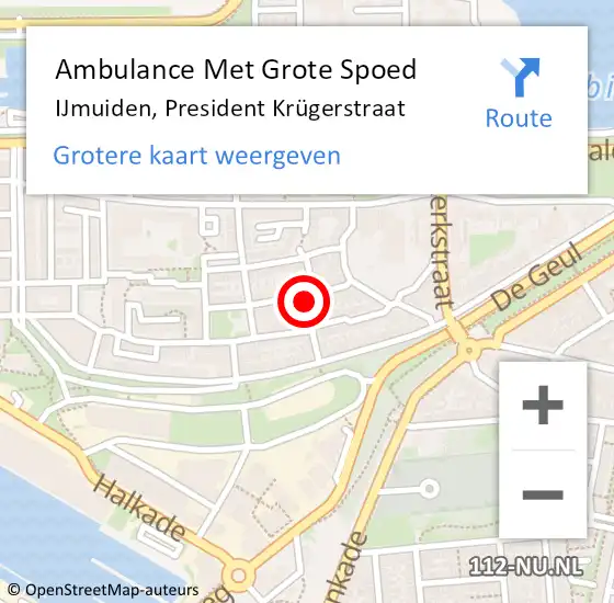Locatie op kaart van de 112 melding: Ambulance Met Grote Spoed Naar IJmuiden, President Krügerstraat op 29 maart 2023 09:41
