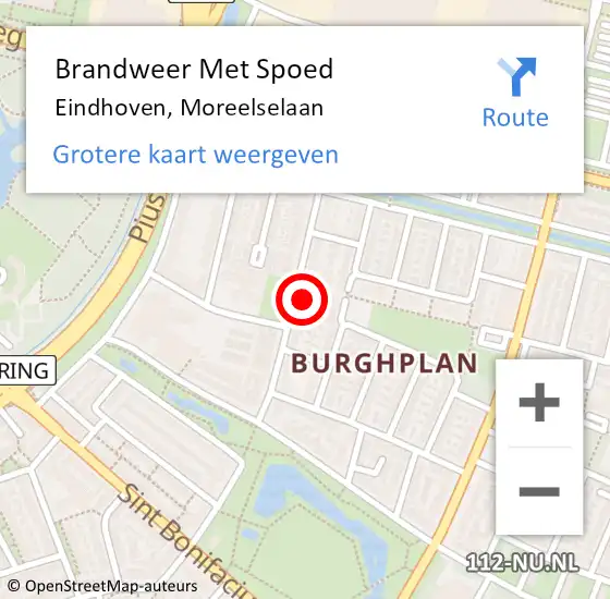 Locatie op kaart van de 112 melding: Brandweer Met Spoed Naar Eindhoven, Moreelselaan op 29 maart 2023 09:52