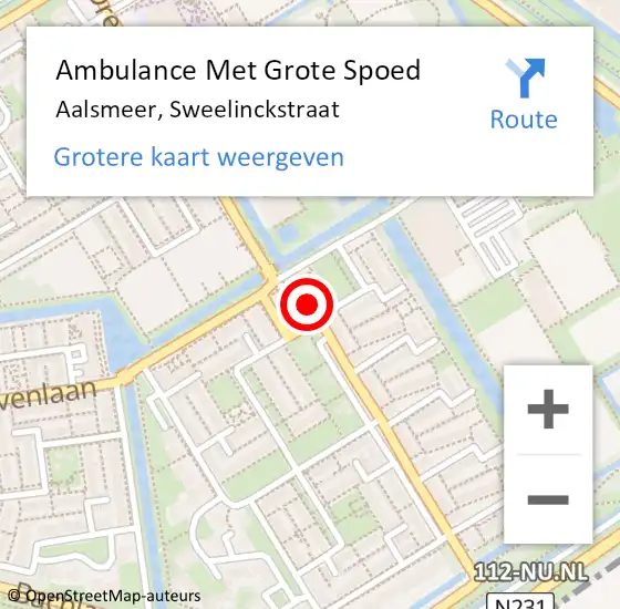 Locatie op kaart van de 112 melding: Ambulance Met Grote Spoed Naar Aalsmeer, Sweelinckstraat op 29 maart 2023 10:07