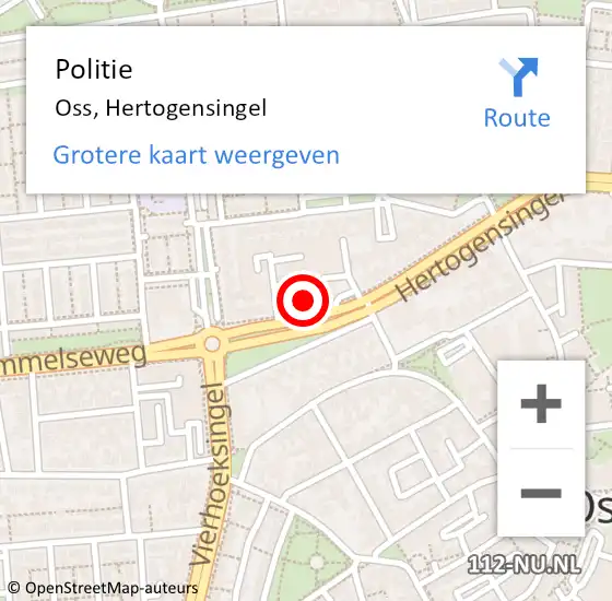 Locatie op kaart van de 112 melding: Politie Oss, Hertogensingel op 29 maart 2023 10:35