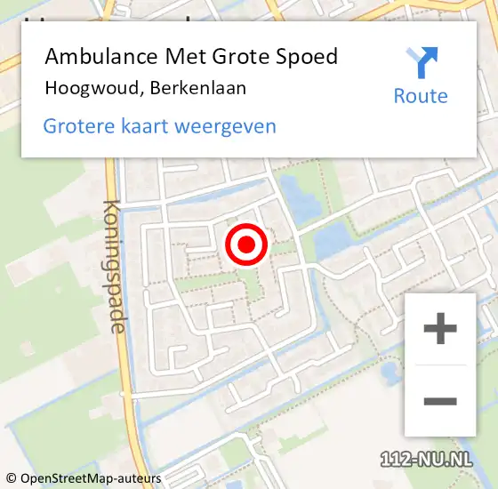 Locatie op kaart van de 112 melding: Ambulance Met Grote Spoed Naar Hoogwoud, Berkenlaan op 29 maart 2023 11:14