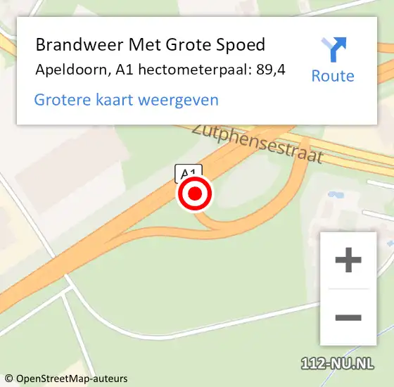 Locatie op kaart van de 112 melding: Brandweer Met Grote Spoed Naar Apeldoorn, A1 hectometerpaal: 89,4 op 29 maart 2023 11:21
