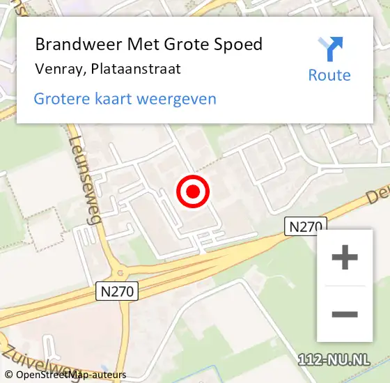 Locatie op kaart van de 112 melding: Brandweer Met Grote Spoed Naar Venray, Plataanstraat op 29 maart 2023 11:39