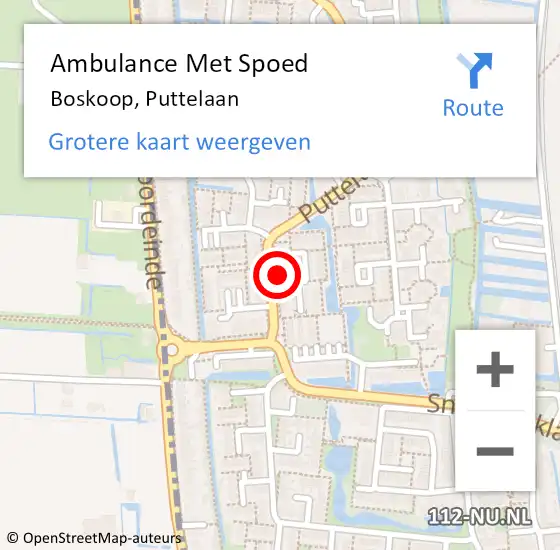 Locatie op kaart van de 112 melding: Ambulance Met Spoed Naar Boskoop, Puttelaan op 29 maart 2023 11:46