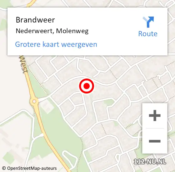 Locatie op kaart van de 112 melding: Brandweer Nederweert, Molenweg op 29 maart 2023 11:54