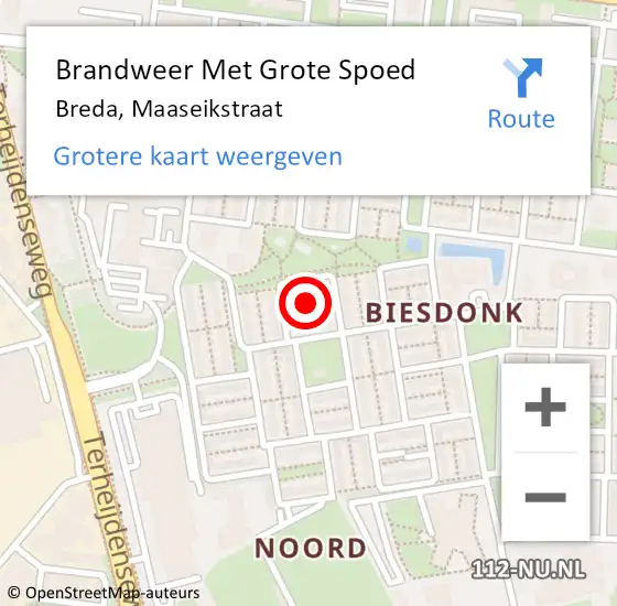 Locatie op kaart van de 112 melding: Brandweer Met Grote Spoed Naar Breda, Maaseikstraat op 29 maart 2023 11:56