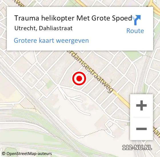 Locatie op kaart van de 112 melding: Trauma helikopter Met Grote Spoed Naar Utrecht, Dahliastraat op 29 maart 2023 12:12