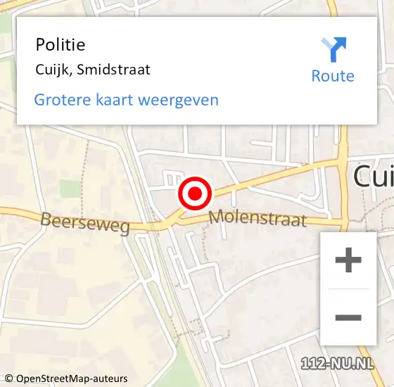 Locatie op kaart van de 112 melding: Politie Cuijk, Smidstraat op 29 maart 2023 15:33