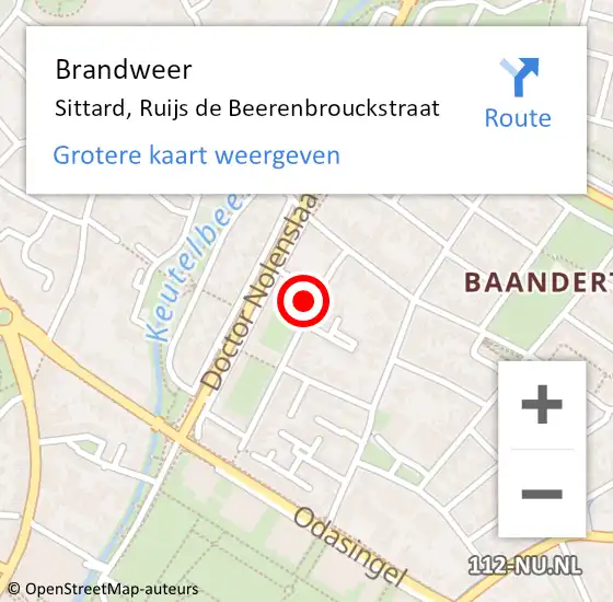 Locatie op kaart van de 112 melding: Brandweer Sittard, Ruijs de Beerenbrouckstraat op 29 maart 2023 15:45