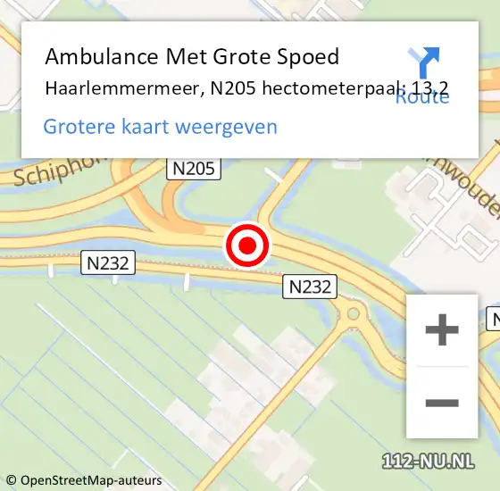 Locatie op kaart van de 112 melding: Ambulance Met Grote Spoed Naar Haarlemmermeer, N205 hectometerpaal: 13,2 op 29 maart 2023 15:57