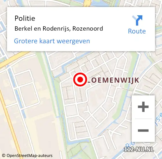 Locatie op kaart van de 112 melding: Politie Berkel en Rodenrijs, Rozenoord op 29 maart 2023 16:15