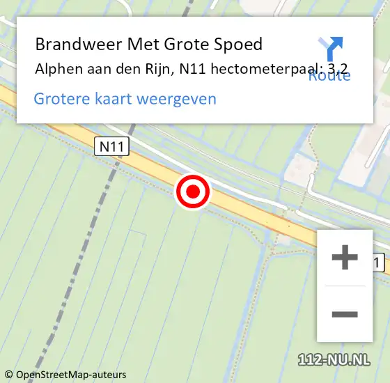 Locatie op kaart van de 112 melding: Brandweer Met Grote Spoed Naar Alphen aan den Rijn, N11 hectometerpaal: 3,2 op 29 maart 2023 17:04