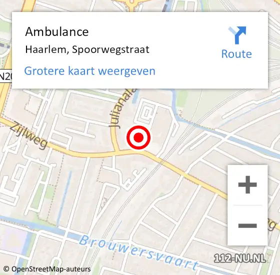 Locatie op kaart van de 112 melding: Ambulance Haarlem, Spoorwegstraat op 29 maart 2023 18:27