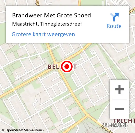 Locatie op kaart van de 112 melding: Brandweer Met Grote Spoed Naar Maastricht, Tinnegietersdreef op 29 maart 2023 18:54