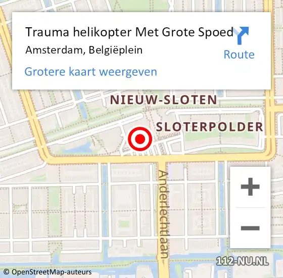 Locatie op kaart van de 112 melding: Trauma helikopter Met Grote Spoed Naar Amsterdam, Belgiëplein op 29 maart 2023 19:09