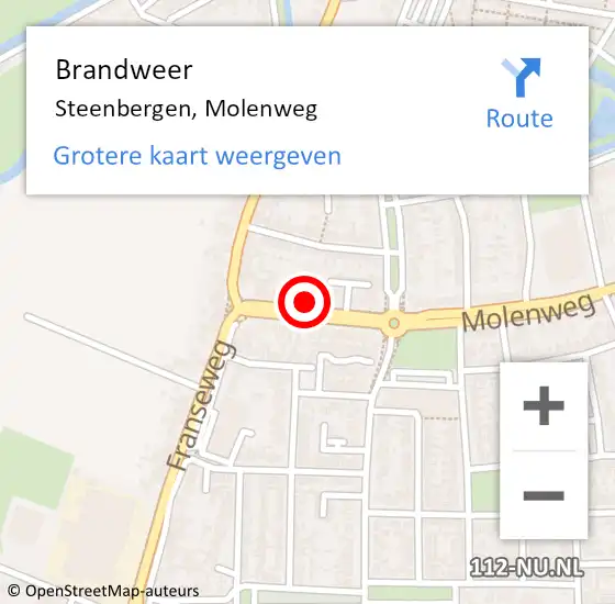 Locatie op kaart van de 112 melding: Brandweer Steenbergen, Molenweg op 29 maart 2023 19:36