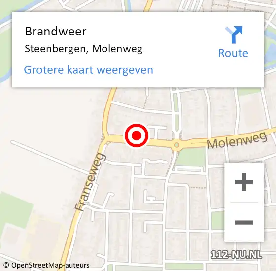 Locatie op kaart van de 112 melding: Brandweer Steenbergen, Molenweg op 29 maart 2023 19:43