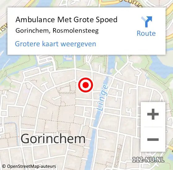 Locatie op kaart van de 112 melding: Ambulance Met Grote Spoed Naar Gorinchem, Rosmolensteeg op 29 maart 2023 19:46