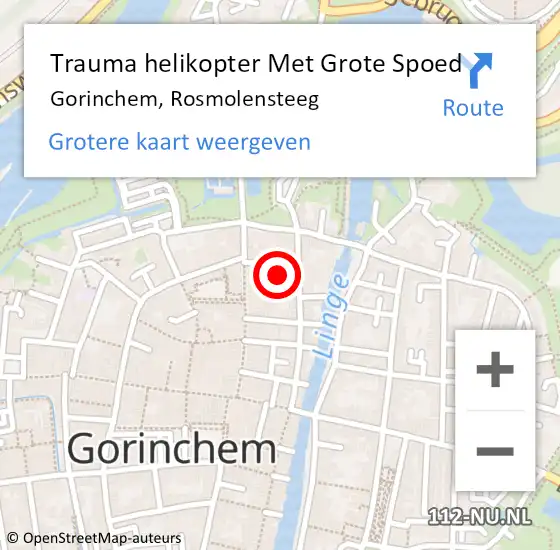 Locatie op kaart van de 112 melding: Trauma helikopter Met Grote Spoed Naar Gorinchem, Rosmolensteeg op 29 maart 2023 19:50