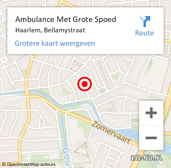 Locatie op kaart van de 112 melding: Ambulance Met Grote Spoed Naar Haarlem, Bellamystraat op 29 maart 2023 20:08